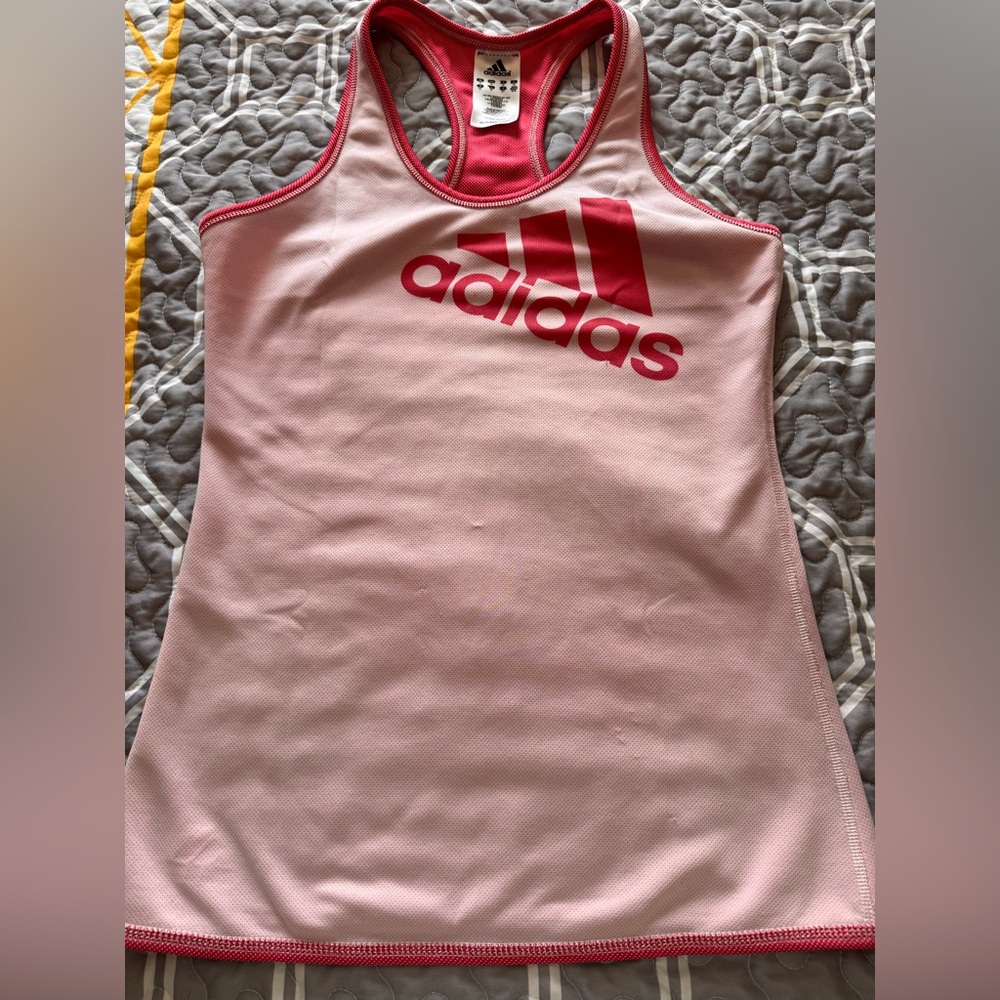 adidas Pink Racerback Tank with Red Logo Accents